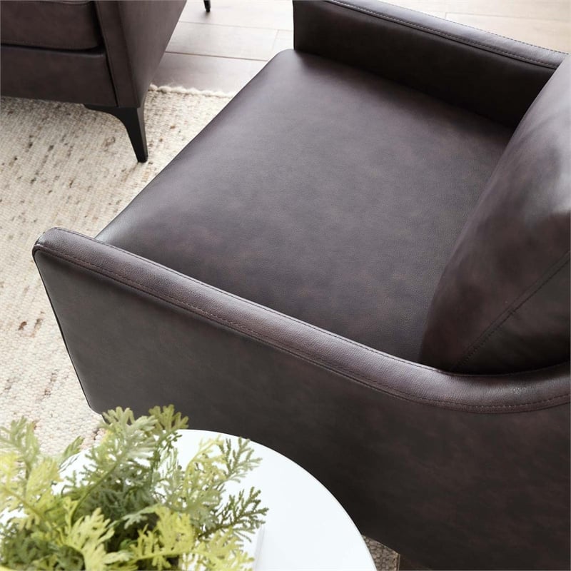 Pemberly Row Modern Style Leather and Metal Armchair in Brown