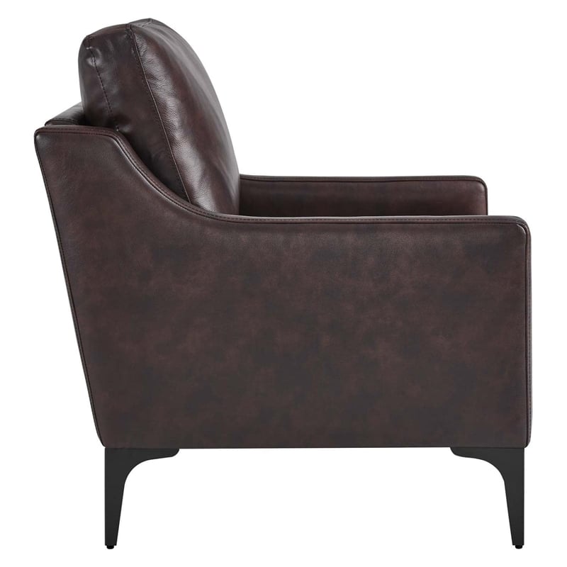 Pemberly Row Modern Style Leather and Metal Armchair in Brown