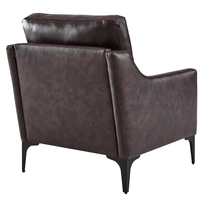 Pemberly Row Modern Style Leather and Metal Armchair in Brown