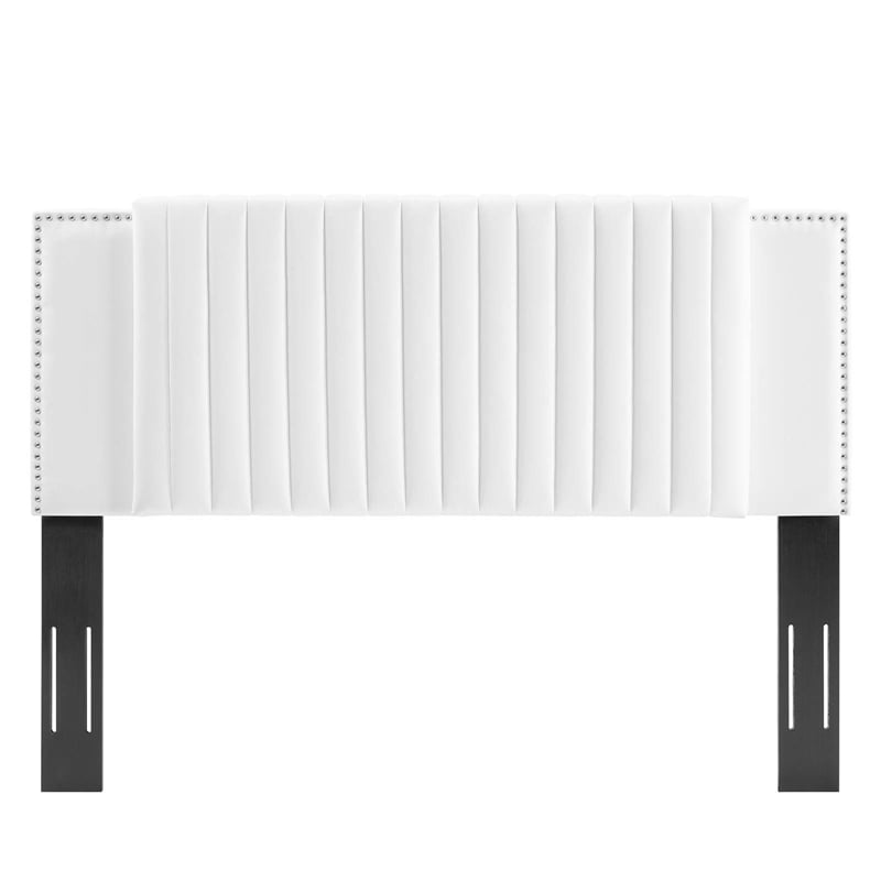 Pemberly Row Channel Tufted Velvet King/California King Headboard in White