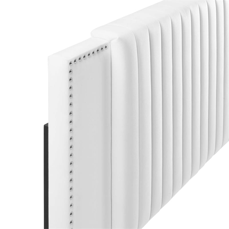 Pemberly Row Channel Tufted Velvet King/California King Headboard in White