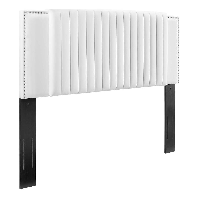 Pemberly Row Channel Tufted Velvet King/California King Headboard in White