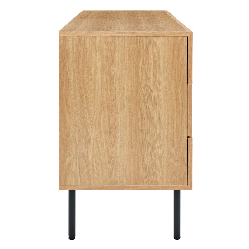 Pemberly Row 6-Drawer Particleboard and Rattan Dresser in Oak