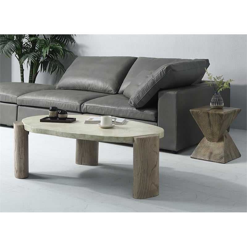 Pemberly Row Modern Cement Coffee Table in Weathered Gray and Oak