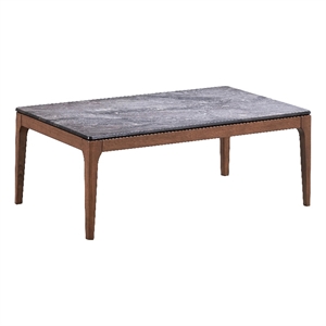 Pemberly Row Scandinavian Wood Coffee Table in Engineered Stone and Walnut