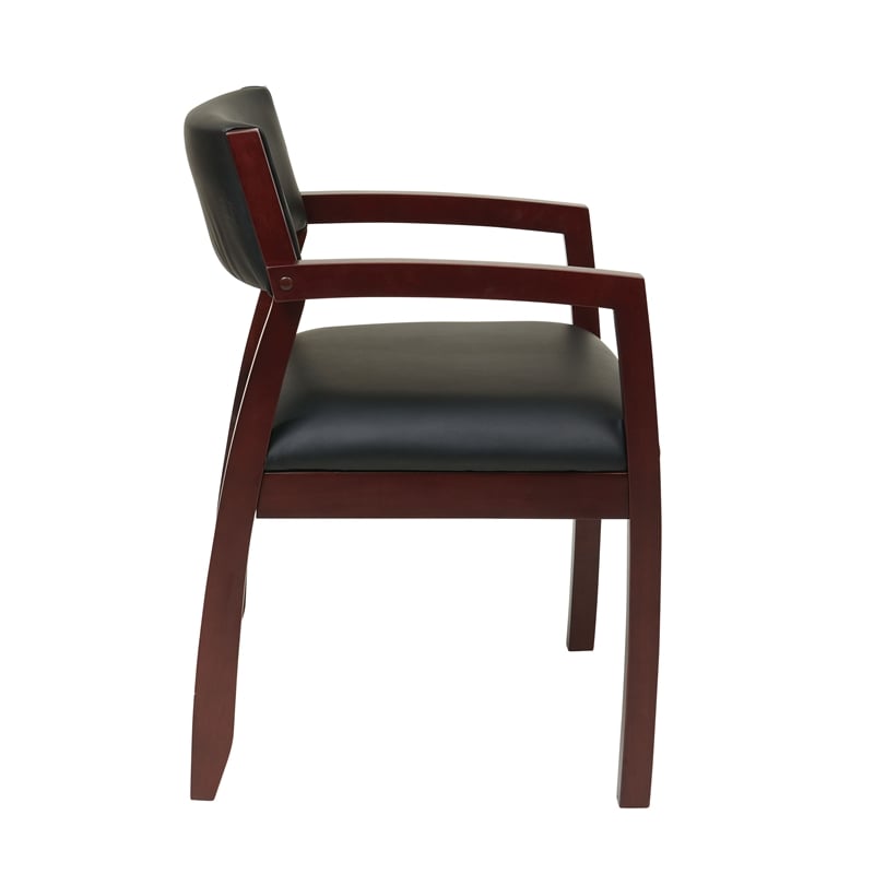 Pemberly Row Mahogany Brown Guest Chair with Black Bonded Leather