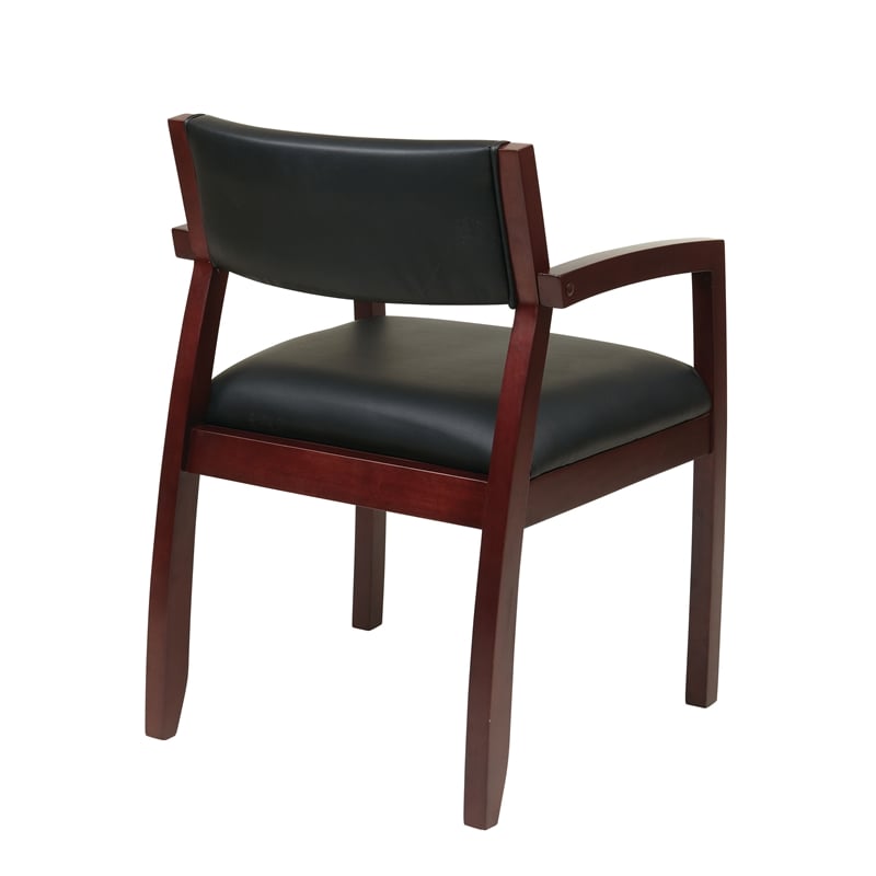 Pemberly Row Mahogany Brown Guest Chair with Black Bonded Leather