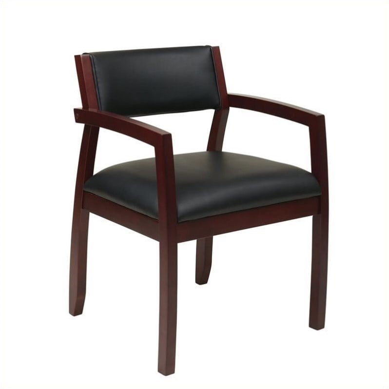Pemberly Row Mahogany Brown Guest Chair with Black Bonded Leather