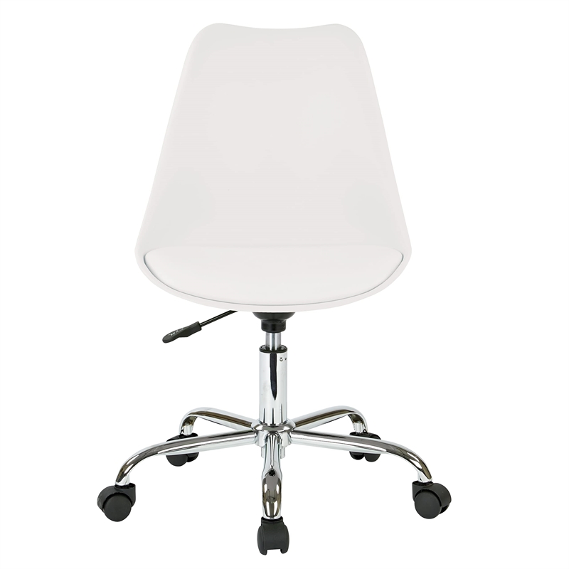 Pemberly Row Modern White Office Chair with Pneumatic Chrome Base