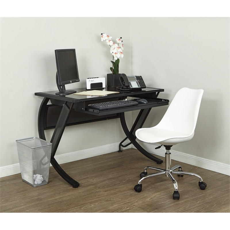 Pemberly Row Modern White Office Chair with Pneumatic Chrome Base