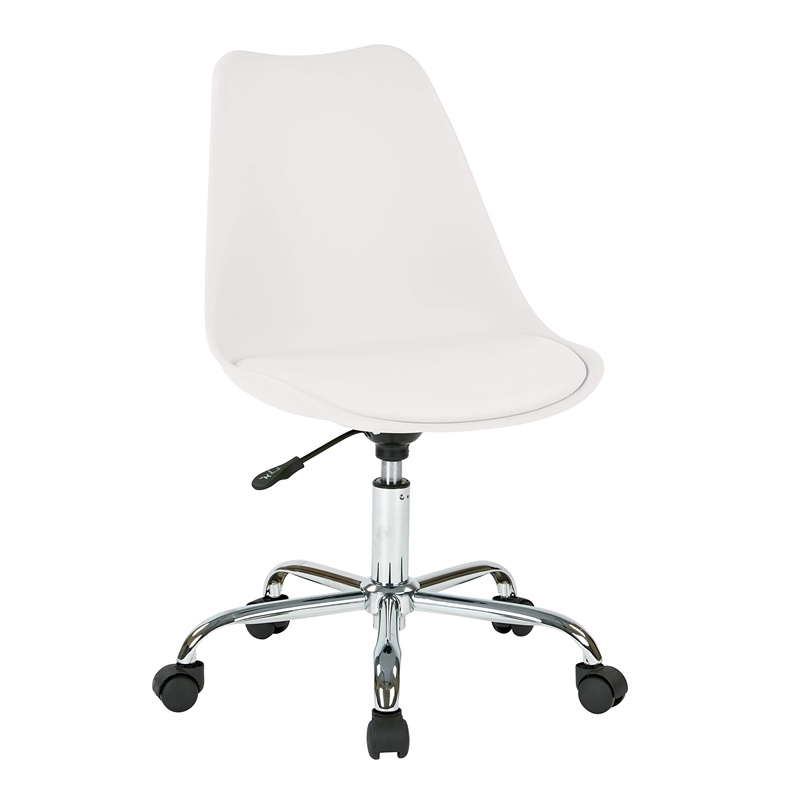 Pemberly Row Modern White Office Chair with Pneumatic Chrome Base