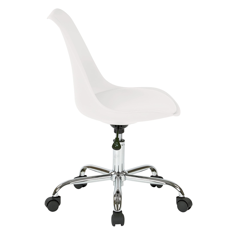 Pemberly Row Modern White Office Chair with Pneumatic Chrome Base