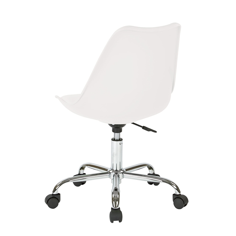 Pemberly Row Modern White Office Chair with Pneumatic Chrome Base
