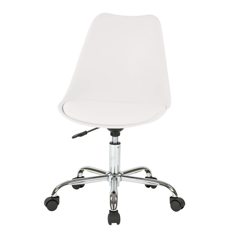 Pemberly Row Modern White Office Chair with Pneumatic Chrome Base