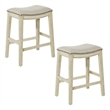 Pemberly Row Saddle Stool Beige Fabric & Antique White Base & Nailheads 2 Pack