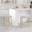 Pemberly Row Saddle Stool Beige Fabric & Antique White Base & Nailheads 2 Pack
