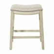 Pemberly Row Saddle Stool Beige Fabric & Antique White Base & Nailheads 2 Pack