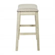 Pemberly Row Saddle Stool Beige Fabric & Antique White Base & Nailheads 2 Pack