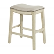 Pemberly Row Saddle Stool Beige Fabric & Antique White Base & Nailheads 2 Pack