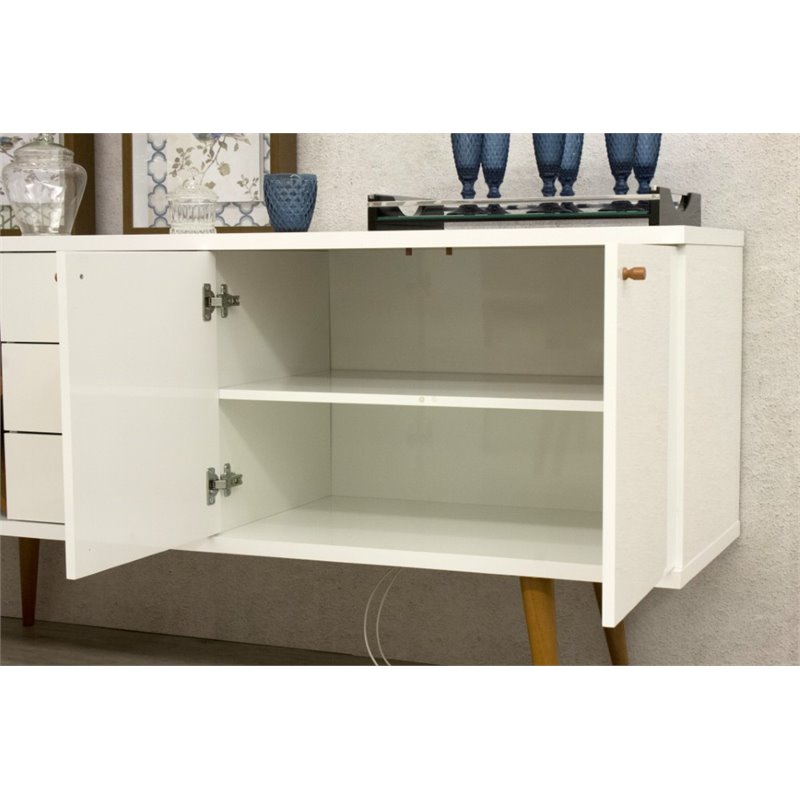 Pemberly Row Wood Wine Rack Sideboard in White Gloss & Maple Cream