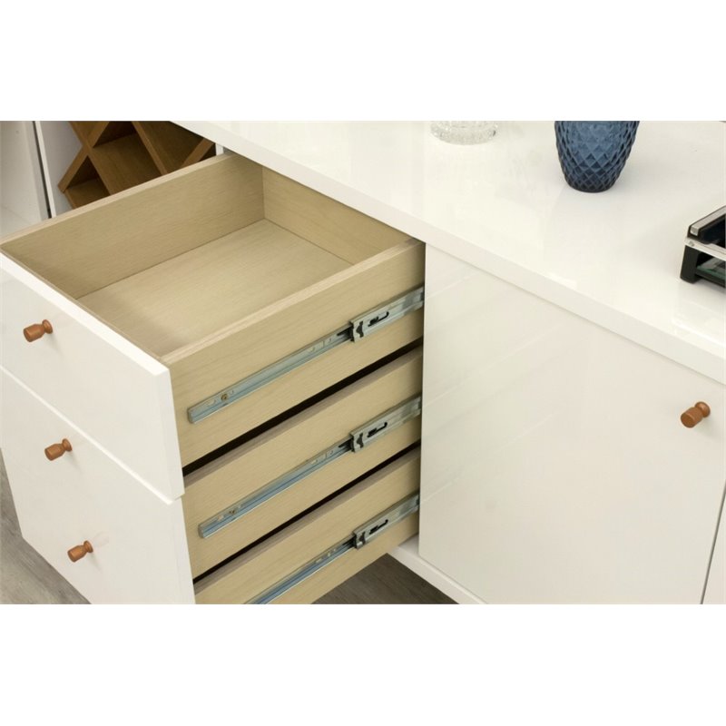 Pemberly Row Wood Wine Rack Sideboard in White Gloss & Maple Cream