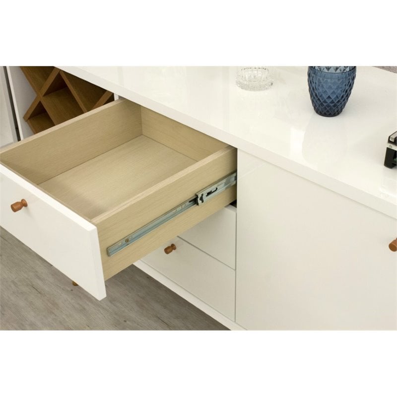 Pemberly Row Wood Wine Rack Sideboard in White Gloss & Maple Cream