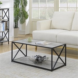 Pemberly Row Modern Coffee Table in Faux Birch Gray Wood Finish