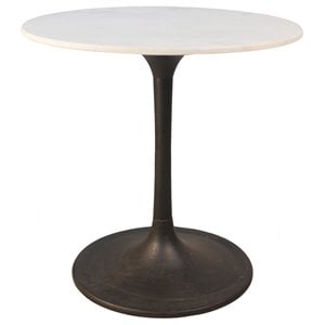Pemberly Row 30&quot Round Marble Top Dining Table White Top/Black Base