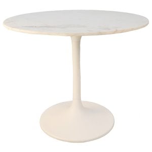 Pemberly Row 36&quot Round Marble Top Dining Table White Top/White Base