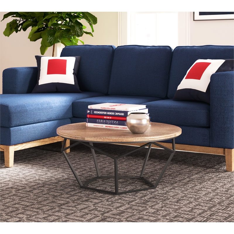 Pemberly Row Contemporary Transitional Round Coffee Table Brown