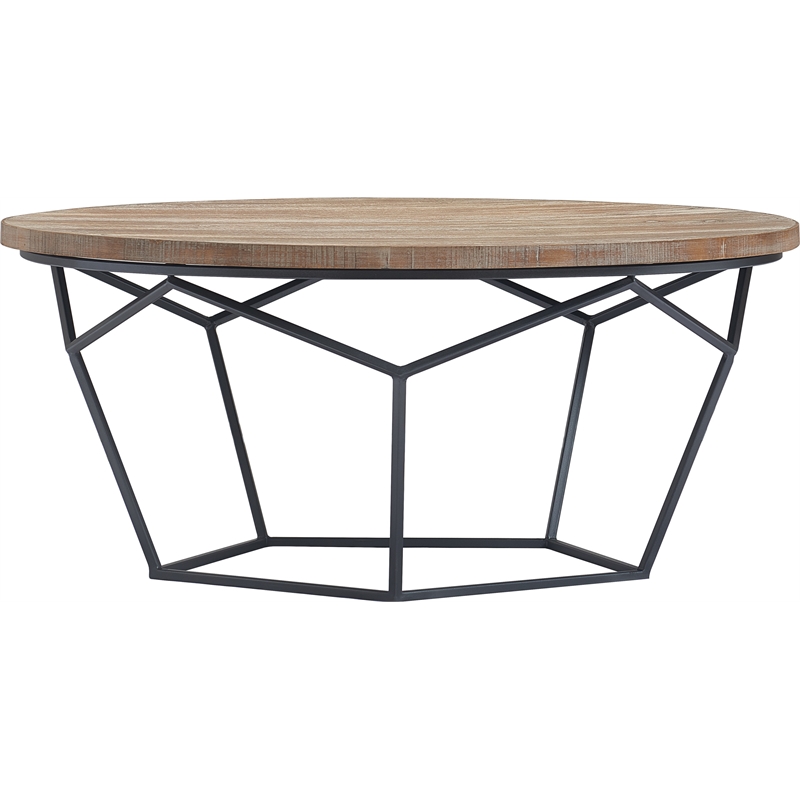 Pemberly Row Contemporary Transitional Round Coffee Table Brown
