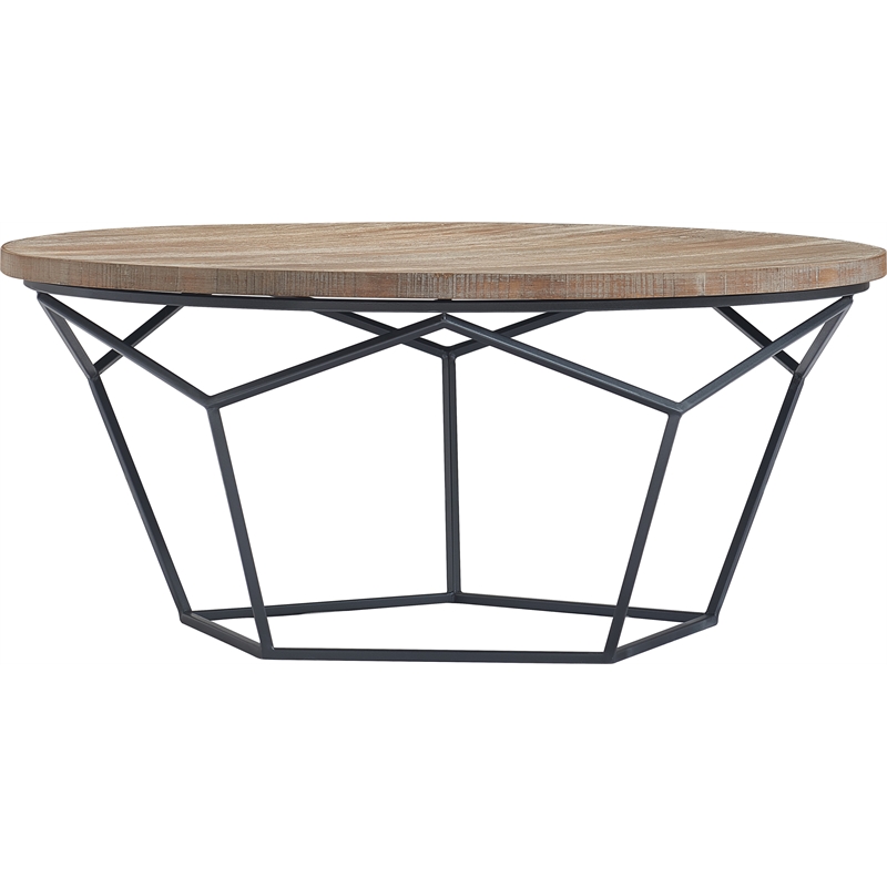 Pemberly Row Contemporary Transitional Round Coffee Table Brown