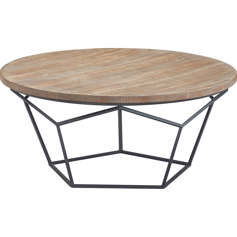 Pemberly Row Contemporary Transitional Round Coffee Table Brown