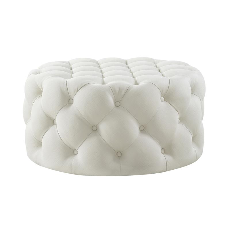 Pemberly Row Modern Linen Fabric Cocktail Ottoman in Cream/White