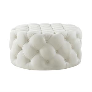 Pemberly Row Modern Linen Fabric Cocktail Ottoman in Cream/White