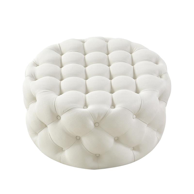 Pemberly Row Modern Linen Fabric Cocktail Ottoman in Cream/White