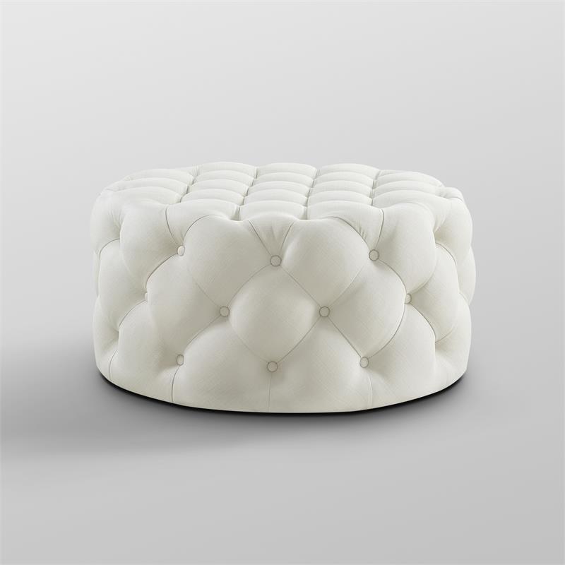 Pemberly Row Modern Linen Fabric Cocktail Ottoman in Cream/White