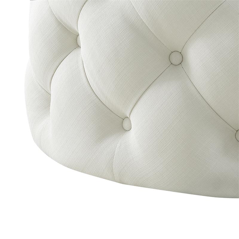 Pemberly Row Modern Linen Fabric Cocktail Ottoman in Cream/White