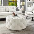 Pemberly Row Modern Linen Fabric Cocktail Ottoman in Cream/White