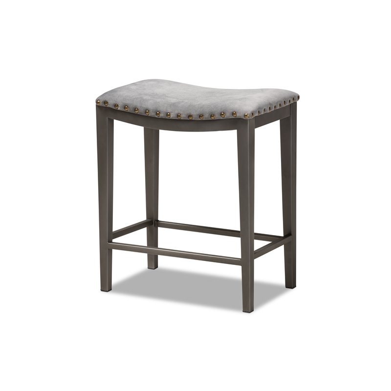 Pemberly Row Gray Upholstered 3-Piece Metal Counter Table Set