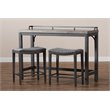 Pemberly Row Gray Upholstered 3-Piece Metal Counter Table Set