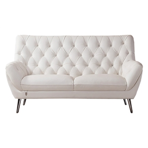 Pemberly Row Modern / Contemporary Italian Leather Loveseat in White