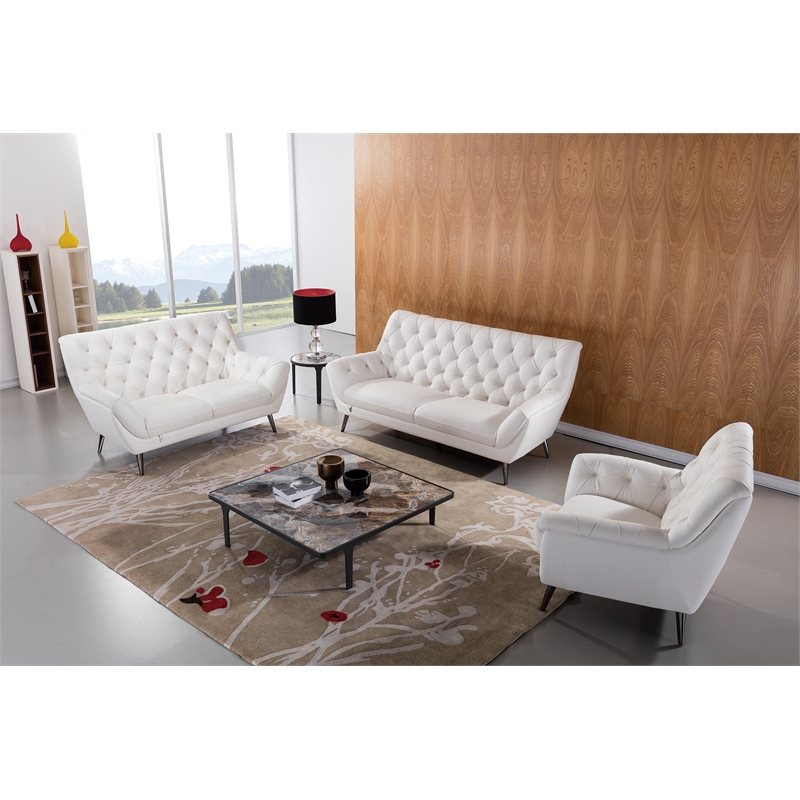 Pemberly Row Modern / Contemporary Italian Leather Loveseat in White