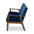 Pemberly Row Navy Blue Velvet Upholstered Walnut Wood 3-seater Sofa