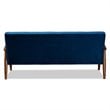 Pemberly Row Navy Blue Velvet Upholstered Walnut Wood 3-seater Sofa