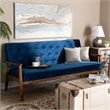 Pemberly Row Navy Blue Velvet Upholstered Walnut Wood 3-seater Sofa