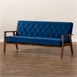 Pemberly Row Navy Blue Velvet Upholstered Walnut Wood 3-seater Sofa