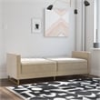 Pemberly Row Coil Futon Modern Sofa Bed and Couch in Ivory Velvet