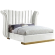 Pemberly Row Contemporary Solid Wood and Velvet King Bed in White