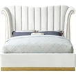 Pemberly Row Contemporary Solid Wood and Velvet King Bed in White